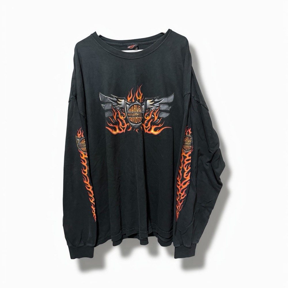 Vintage Harley Davidson Winged Motors Fresno CA Flame Long Sleeve Shirt 4XL